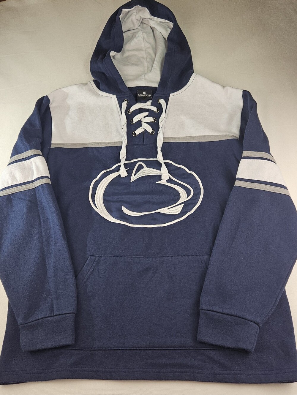 Penn State Nittany Lions Colosseum Navy Blue/Gray Colorblock Hoodie Size Medium